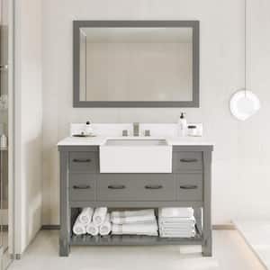 Solid Oak 48 in. W x 21 in. D x 38.9 in. H Freestanding Bath Vanity in Traditional White with Carrara Gray Marble Top