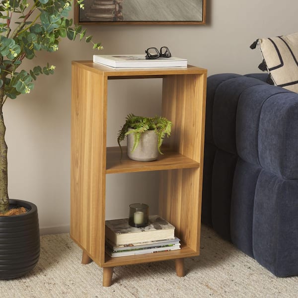 Yona 14 in. Brown Oak Wood End Table with 2 shelf