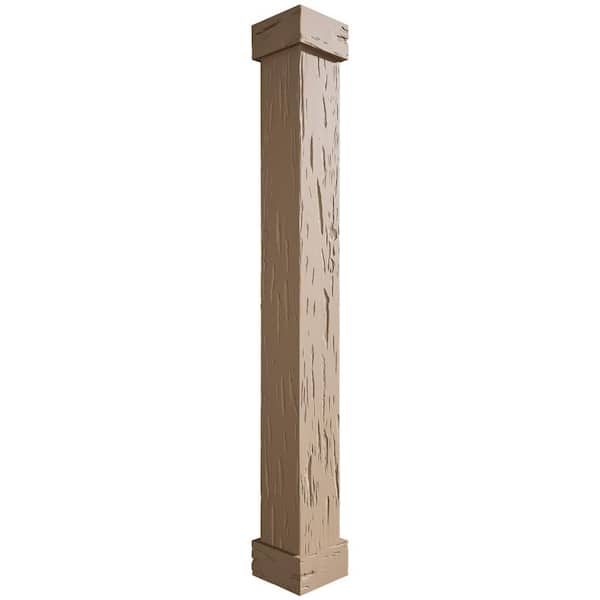 Ekena Millwork 8 in. x 4 ft. Pecky Cypress Endurathane Faux Wood Non-Tapered Square Column Wrap w/ Standard Capital & Base