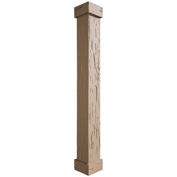 Ekena Millwork 10 in. x 18 ft. Pecky Cypress Endurathane Faux Wood Non-Tapered Square Column Wrap w/ Standard Capital & Base