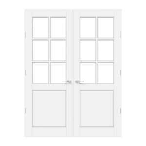 60 in. x 80 in. 6-Lite Clear Glass Unicerse White Solid Core Wood Double Prehung French Door with Quick Assemble Jamb