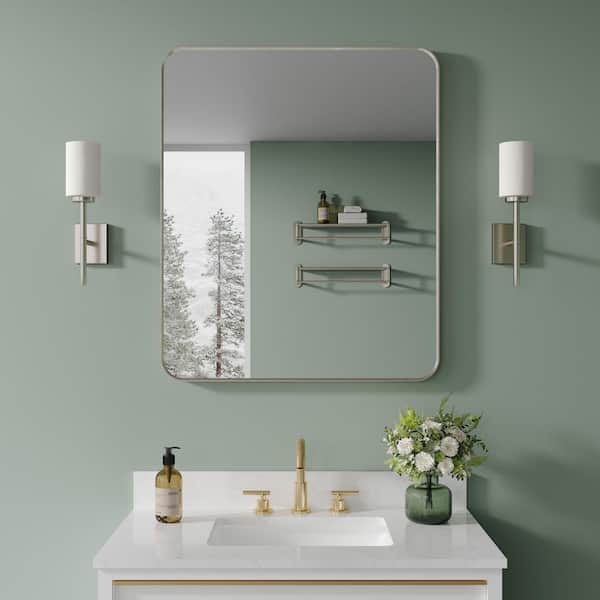30 in. W x 36 in. H Rectangular Framed Wall Bathroom Vanity Mirror in Brushed Nickel