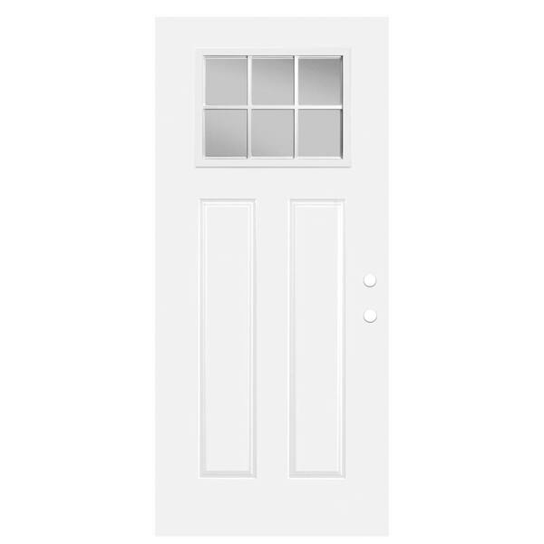 Masonite Craftsman 36 in. x 80 in. 2 Panel Left-Hand 1/4 Lite Clear Glass Primed Steel Front Door Slab