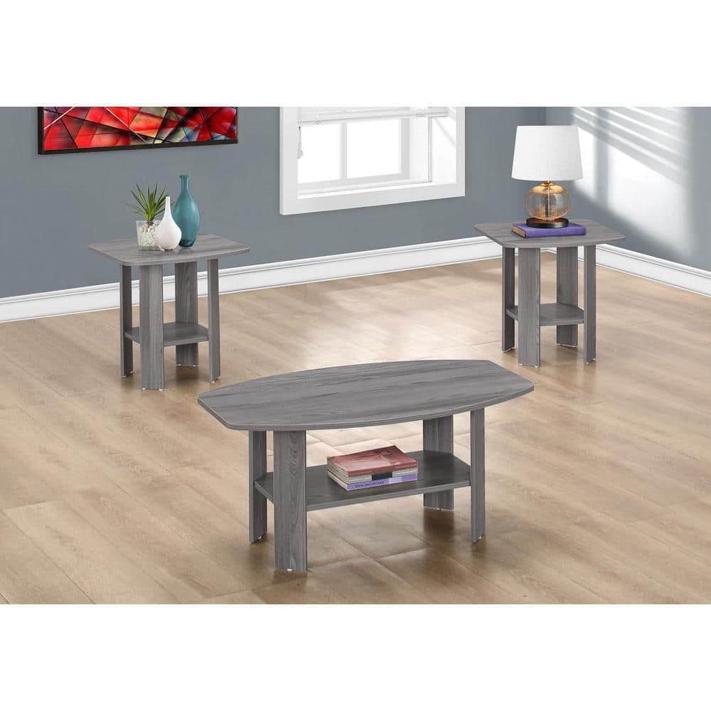 Gray Composite 3-Piece Modern Coffee and End Table Set
