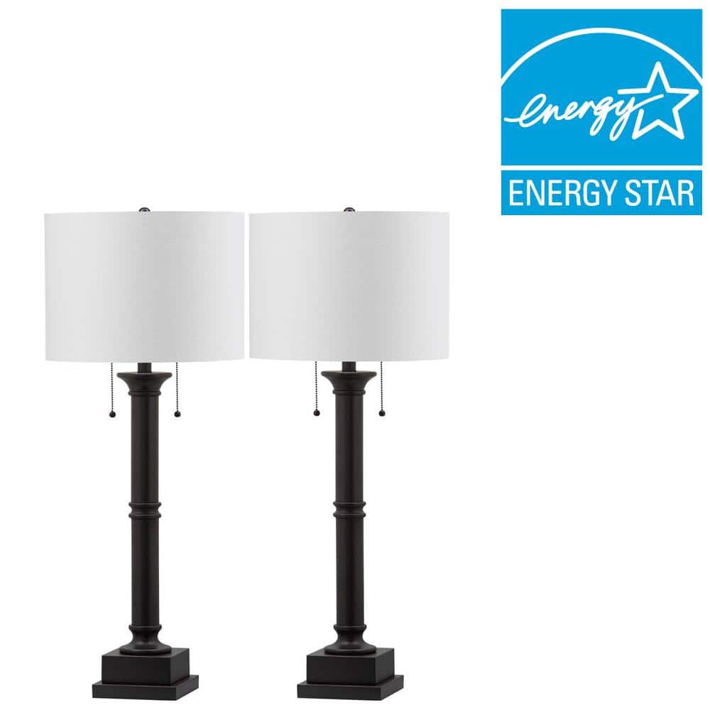 Estilo 36'' Silver Grey Metal Column Table Lamp Set with White Shade