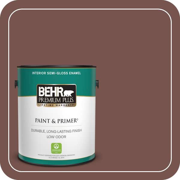 BEHR PREMIUM PLUS 1 gal. #PPU2-20 Oxblood Semi-Gloss Enamel Low Odor Interior Paint & Primer