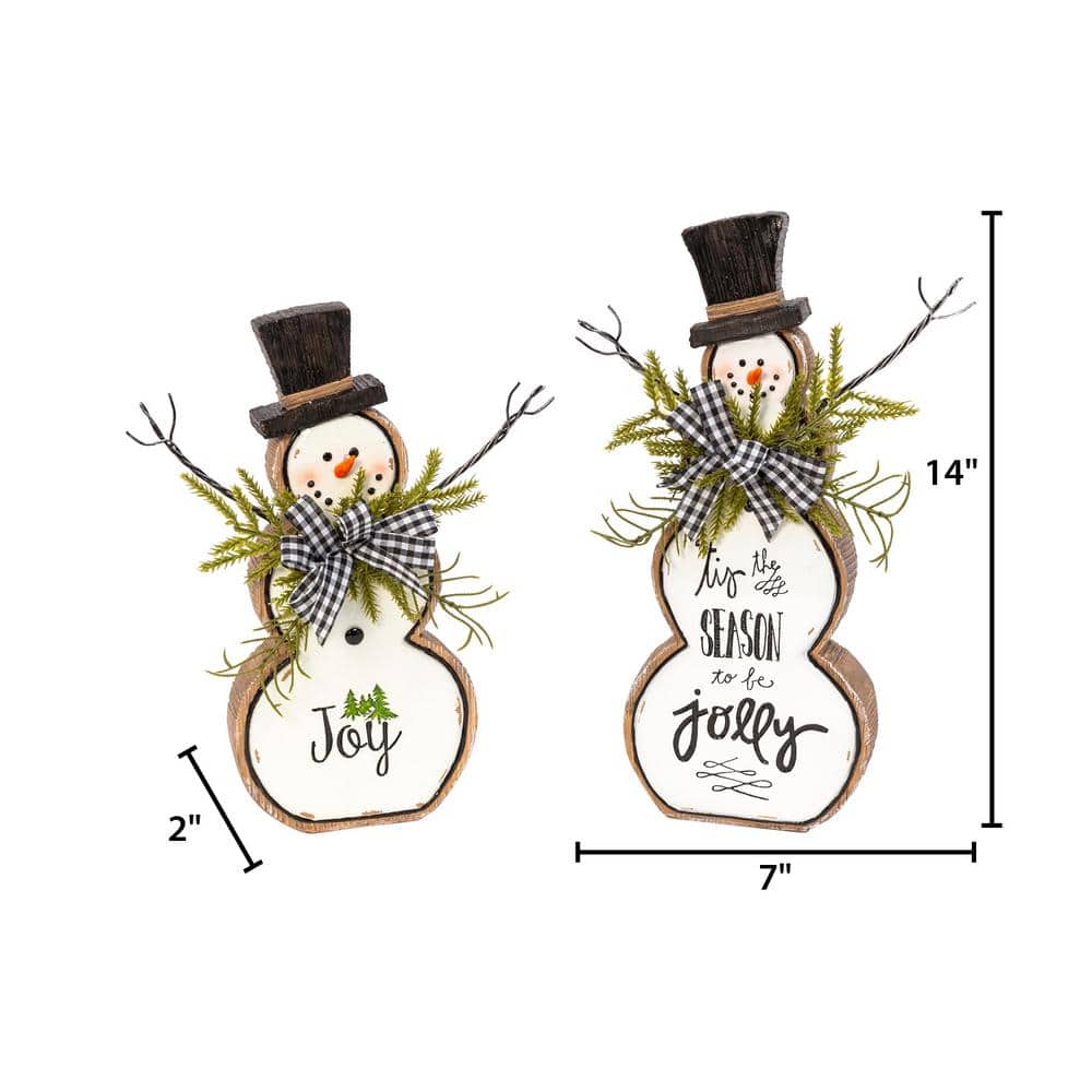 Rustic Winter Resin Snowman Figurines with Pine and Bow, Set of 2