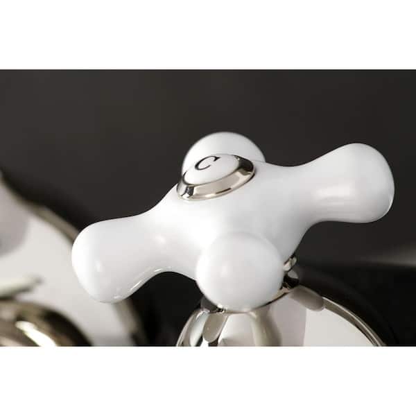 Restoration Porcelain Cross 8 in. Widespread 2-Handle Bathroom Faucet in Polished Nickel