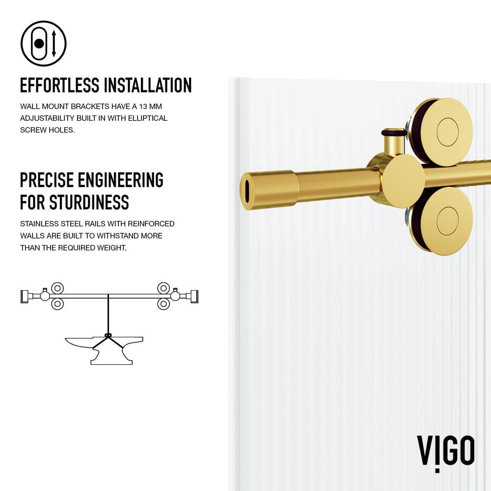 Matte Brushed Gold Frameless Sliding Shower Door with Fluted Glass
