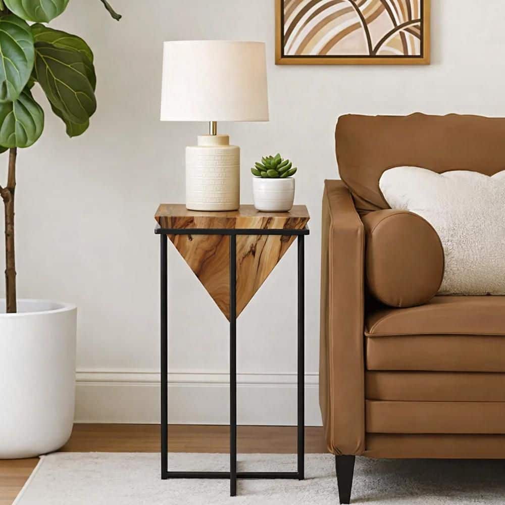 THE URBAN PORT Ida 15 in. Brown and Black Square Wooden Side Table