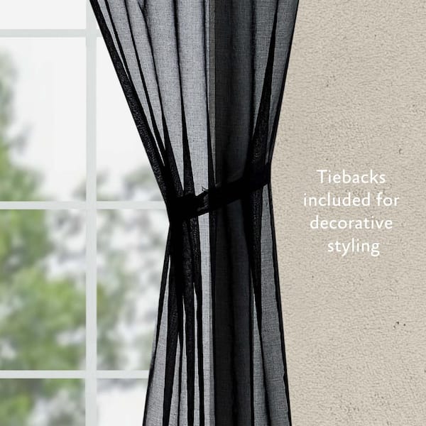 Jessica Simpson Milly Bling Black Faux Linen 38 in. W x 63 in. L Tab Top  Sheer Tiebacks Curtain (2-Panels and 2-Tiebacks) JSC016384 - The Home Depot