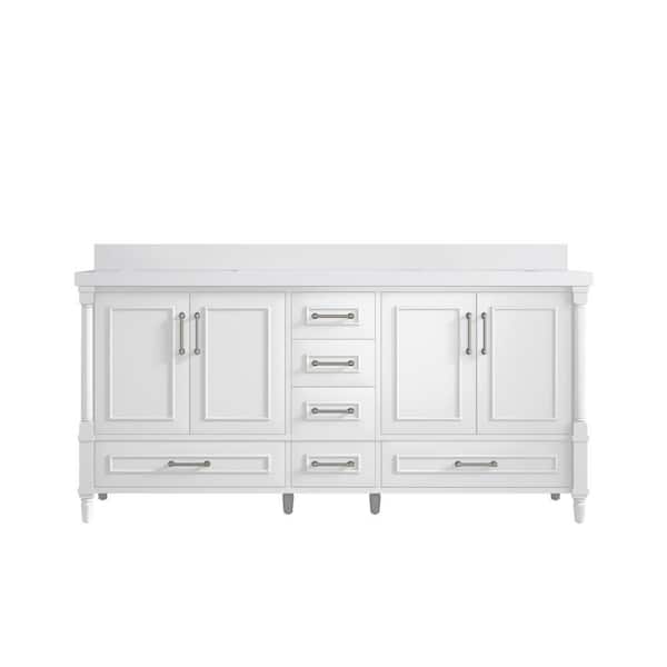 Willow Collections Hudson 72 in. W x 22 in. D x 36 in. H Double Sink Bath Vanity in White with 2 in. White Quartz Top
