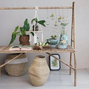 70.08 in. Natural Rectangle Bamboo Slatted End Table with Overhead Rod