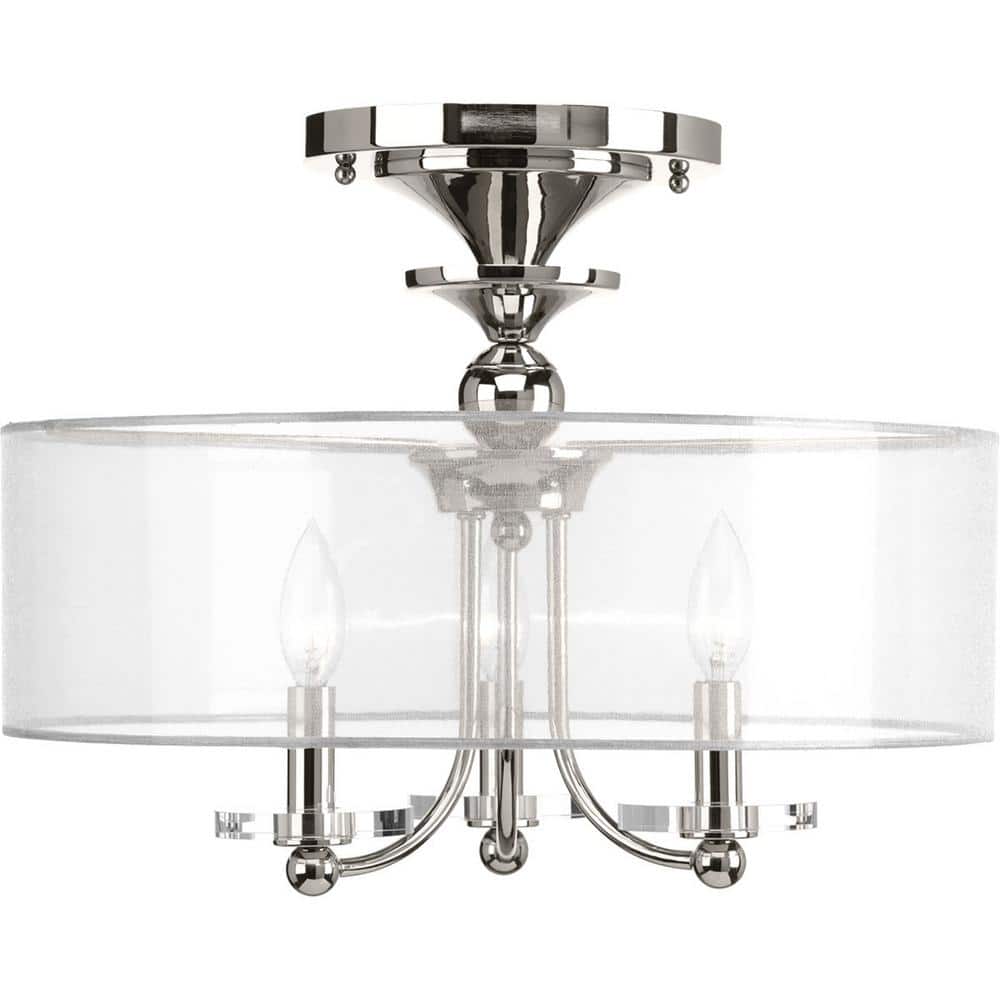 Polished Nickel Glass Drum Semi-Flush Convertible Fixture