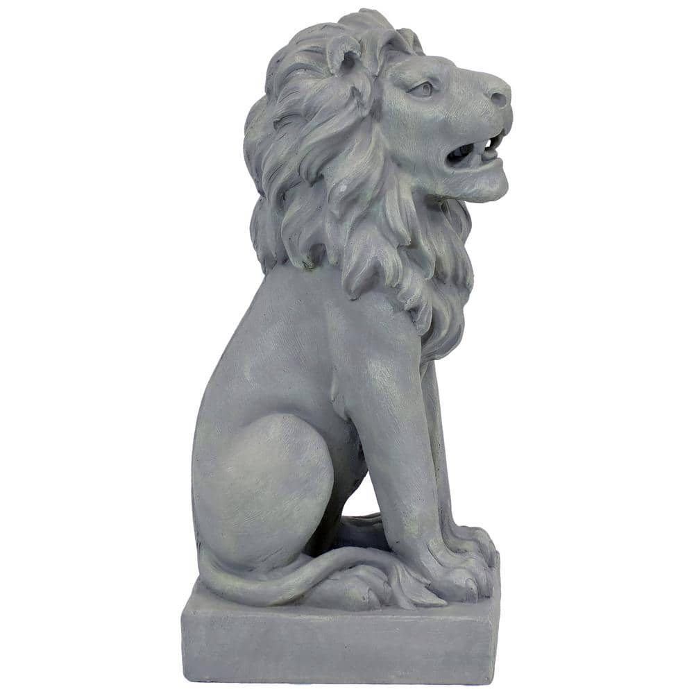 Gray Concrete Noble Beast Sitting Lion Outdoor Statue - 30"