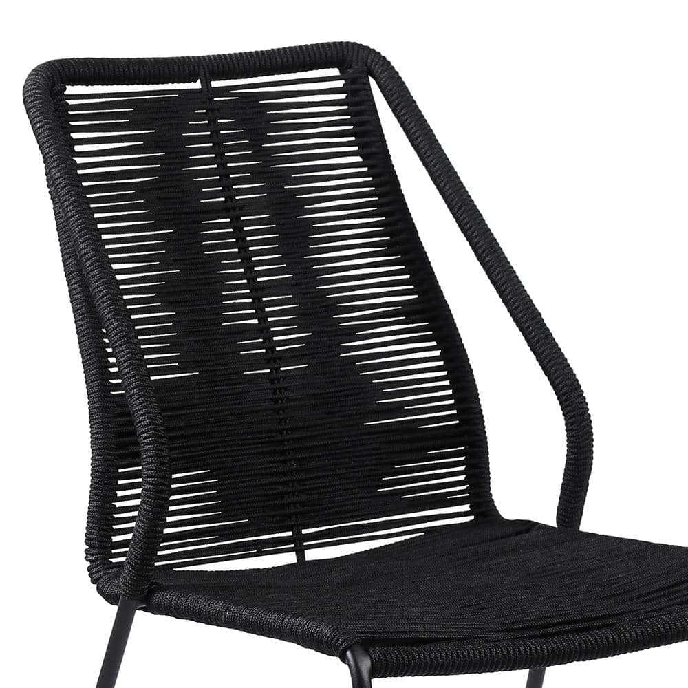 Black Rope and Steel Mid Century Modern Stackable Dining Chairs - Set of 2
