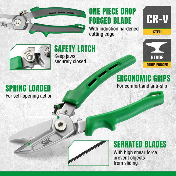 FACT 7枚、SHANK 1枚 SK SK 7in Drop Forged Shears Aviation Snips SK02400 - The