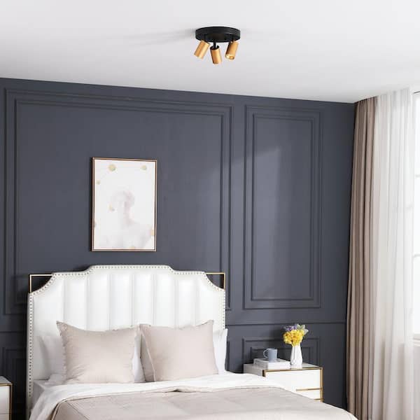 Shura Black and Brass 3-Light Round Ceiling Light with Rotatable Heads, Integrated LED Bulbs, Fixed Track, 3000K, 1365L