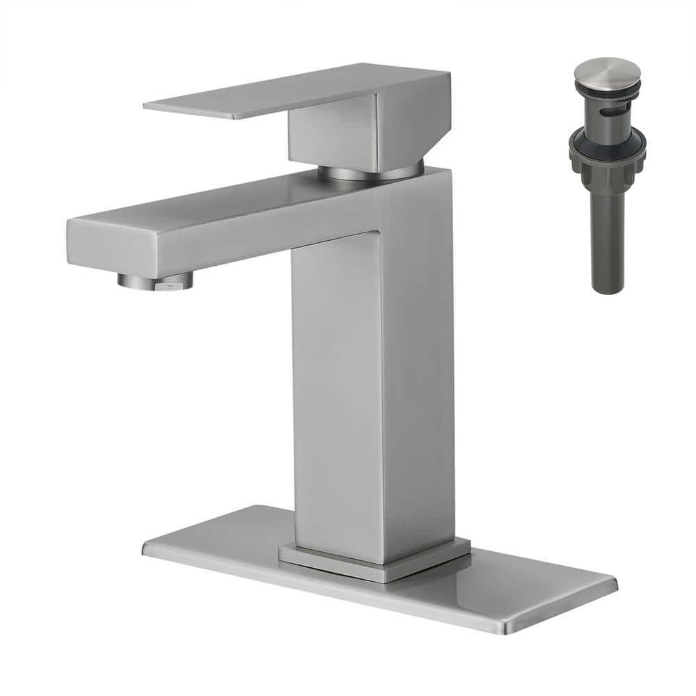 Single Hole Single-Handle Bathroom Faucet With Pop-Up Drain Assembly in Bru