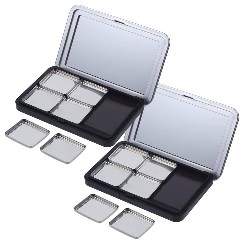 2-Piece Magnetic Empty Eyeshadow Makeup Palette with Mirror for Eyeshadow Lipstick Blush Powder in Black