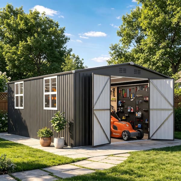 AECOJOY 12 ft. W x 18 ft. D Metal Outdoor Storage Shed and Large