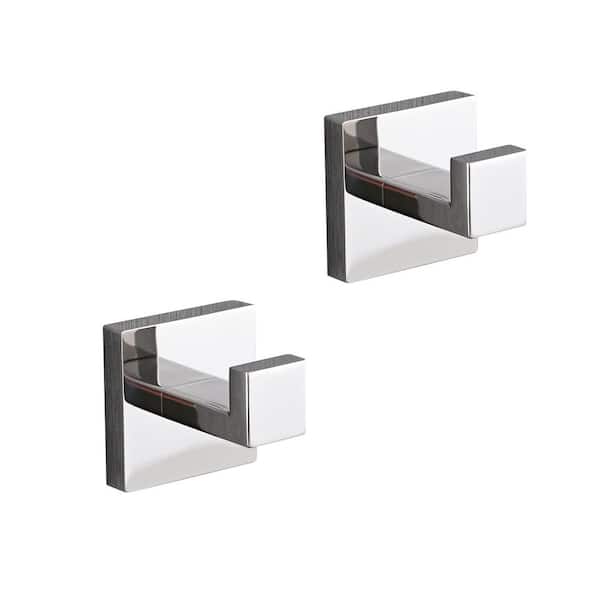 2 Pack J-Hook Wall-Mounted Stainless Steel Bathroom Towel Hooks/Coat Hooks in Chrome for Bathroom, Bedroom, Kitchen