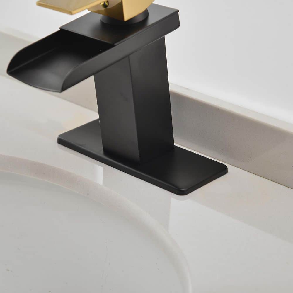Matte Black and Gold Single-Handle Waterfall Bathroom Faucet