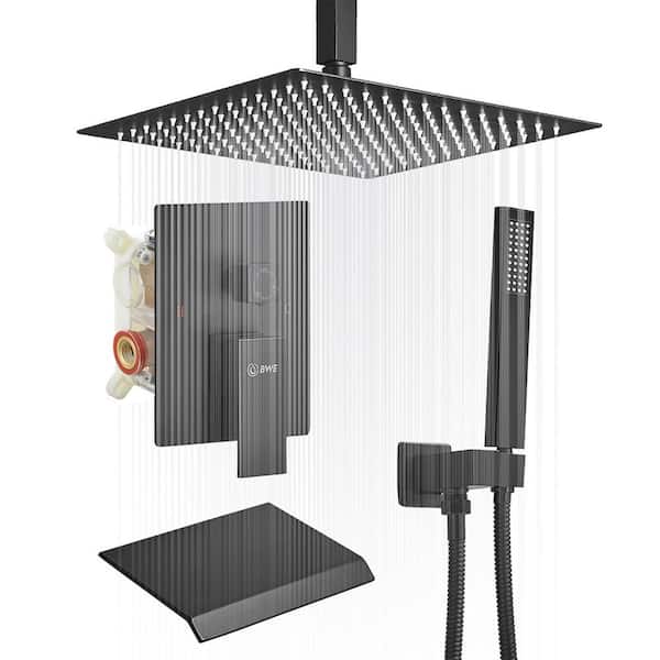 FORCLOVER Single-Handle 3-Spray 10 in. Ceiling Shower Head Bathroom Tub and Shower Faucet in Matte Black (Valve Included)
