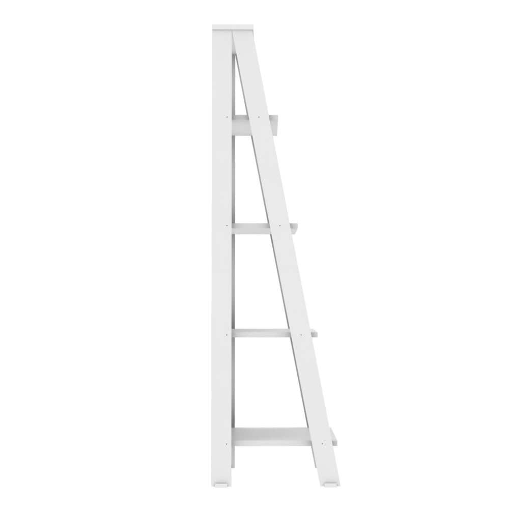 White 55" Wood Ladder Bookcase with 4 Shelves