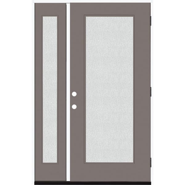 Steves & Sons Legacy 51 in. x 80 in. Full Lite Rain Glass LHOS Primed Kindling Finish Fiberglass Prehung Front Door with 12 in. SL