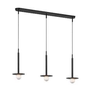 Nodes 48.5 in. W x 20 in. H 3-Light Midnight Black Linear Pendant Light with Milk Glass Shades, No Bulbs Included