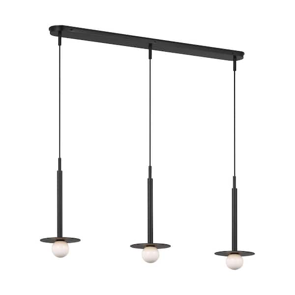 Generation Lighting Nodes 48.5 in. W x 20 in. H 3-Light Midnight Black Linear Pendant Light with Milk Glass Shades, No Bulbs Included