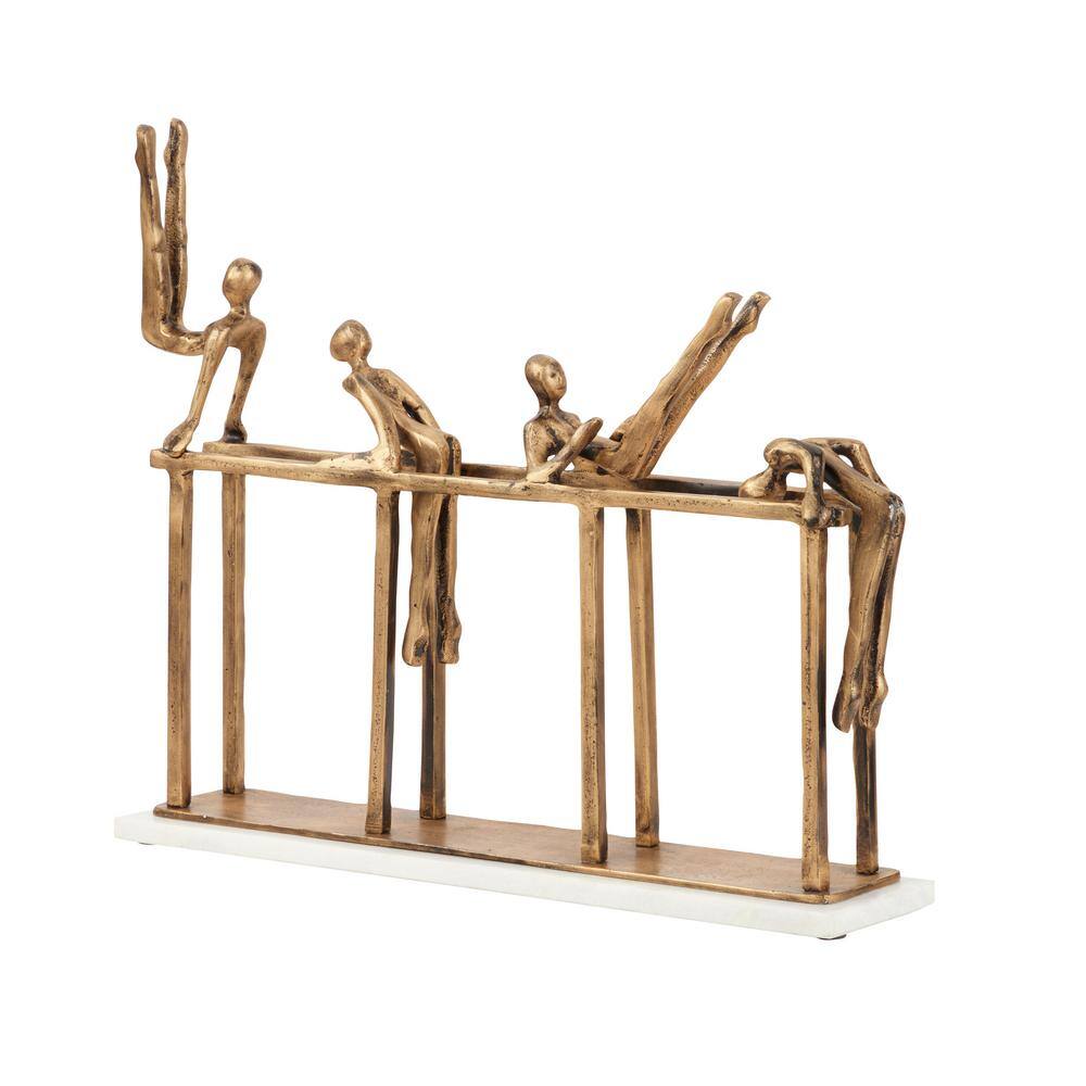 Modern Gold Aluminum Gymnasts Sculpture on Marble Base