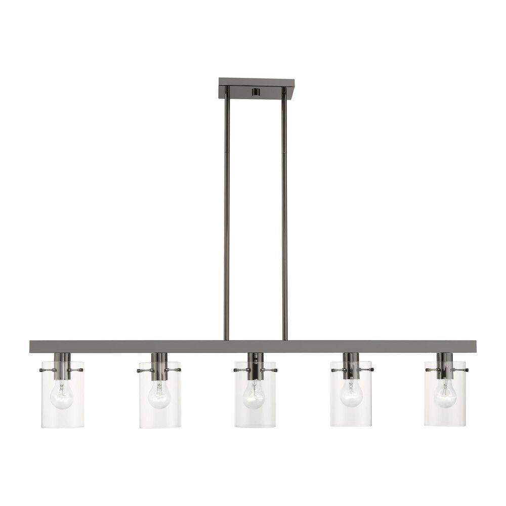 Livex Lighting Munich 5-Light Black Chrome Linear Chandelier with Clear Glass Shades