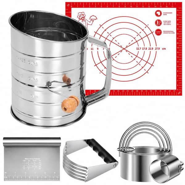 9-Pieces Stainless Steel Pastry Blender Set with Flour Sifter, Cookie Cutters and Silicone Mats
