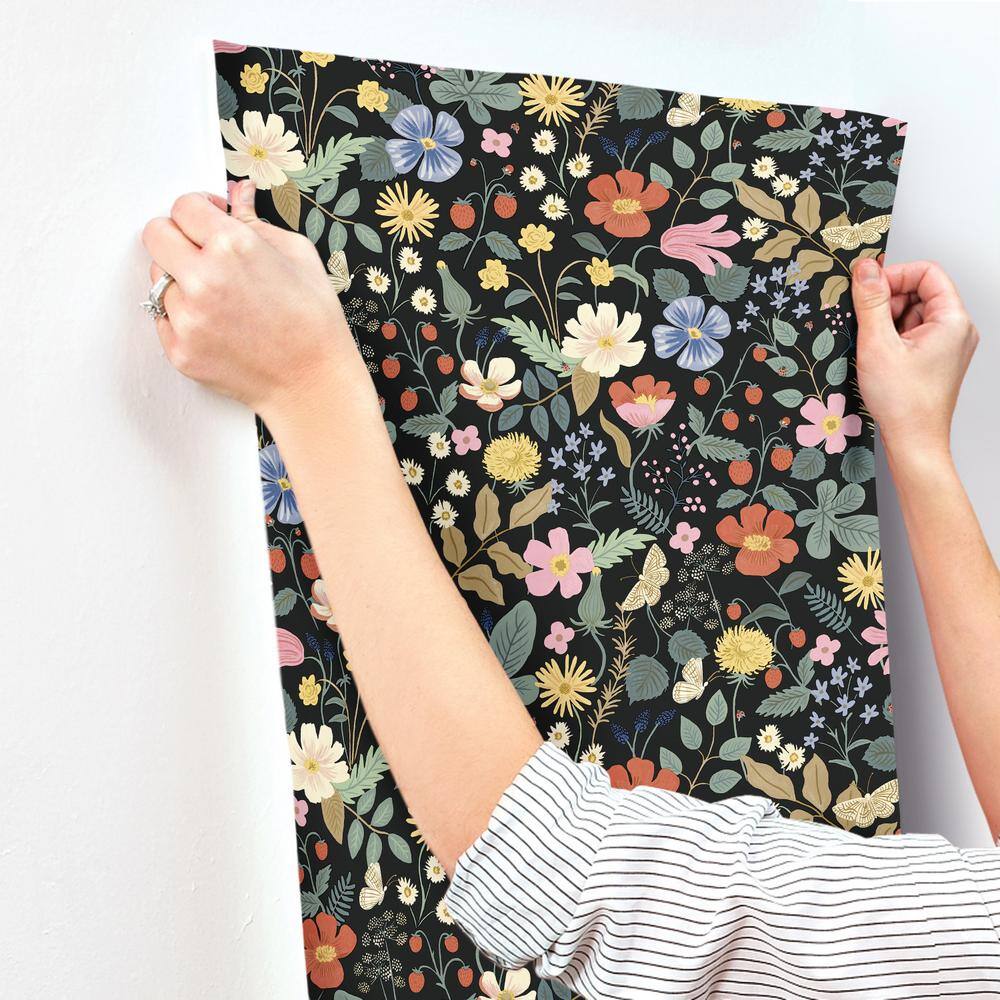 Black Floral Removable Washable Wallpaper Roll