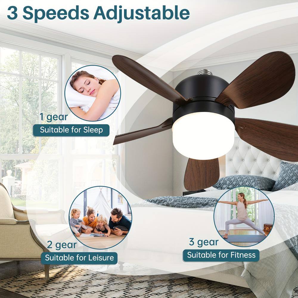 16" Black and Brown ABS Ceiling Fan with LED Light and Remote