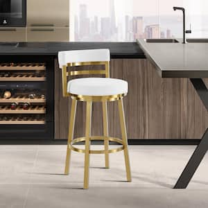 Madrid 26 in. White Metal Counter Stool with Faux Leather Seat