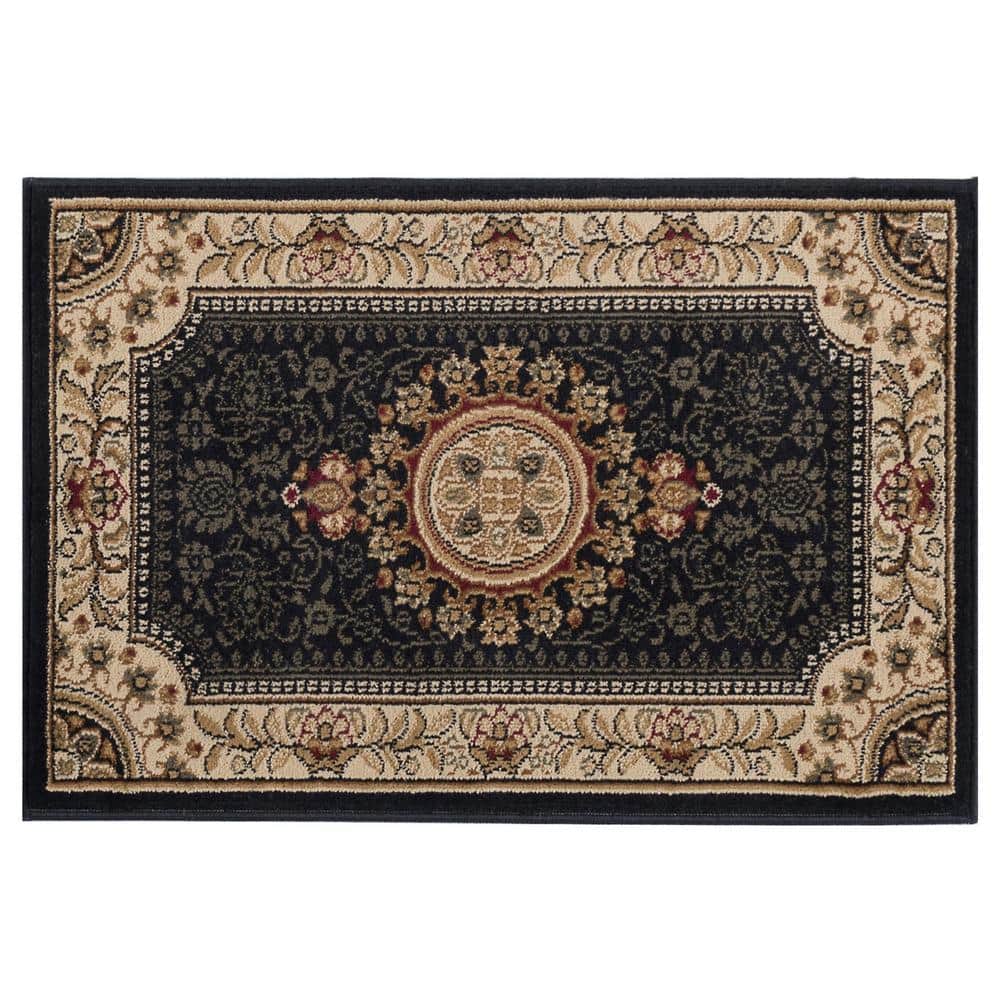 Sensation Oriental Medallion 2' x 3' Black Synthetic Area Rug