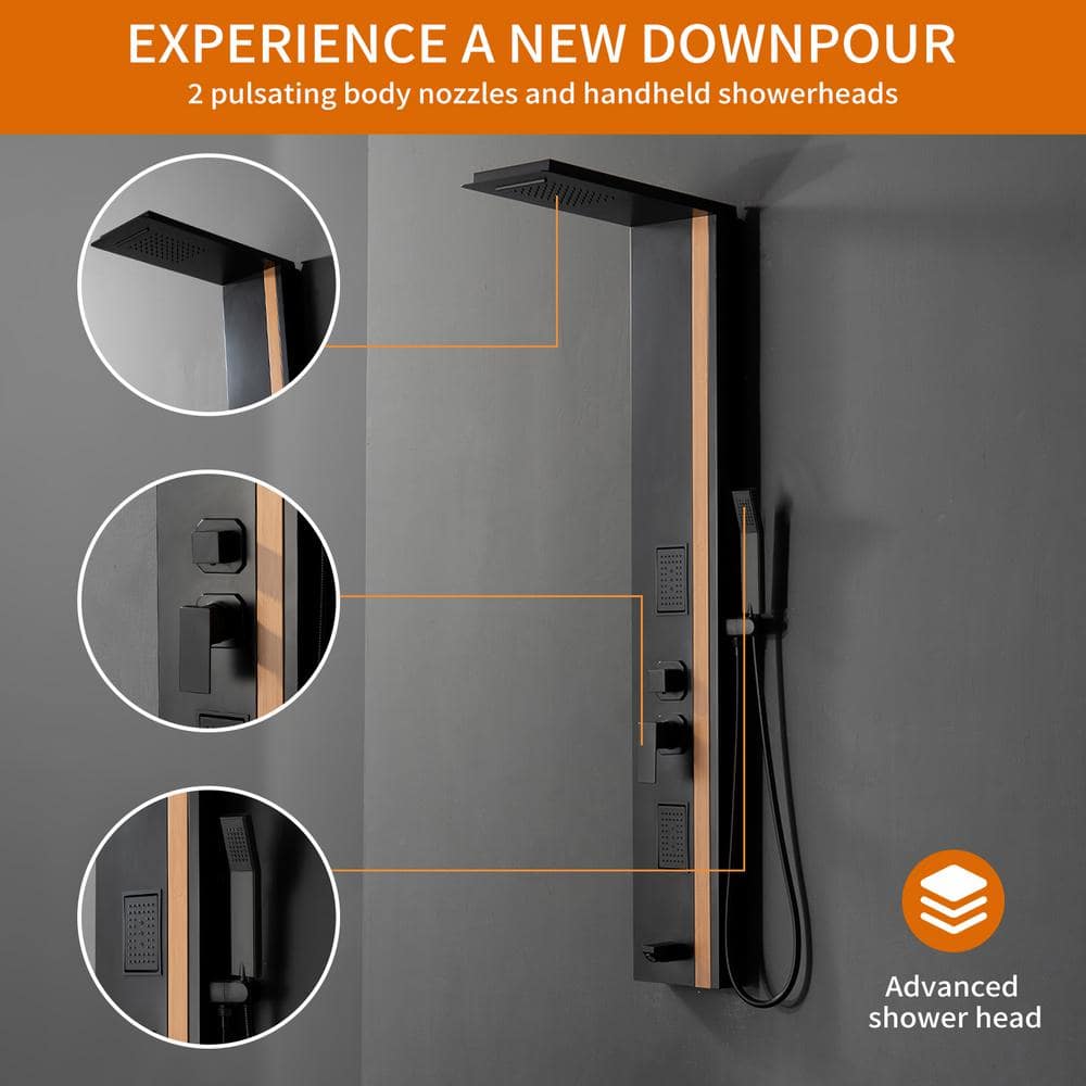 Black and Bamboo Stainless Steel Shower Panel System
