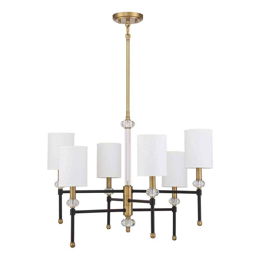 Matte Black and Brass Crystal 6-Light Chandelier