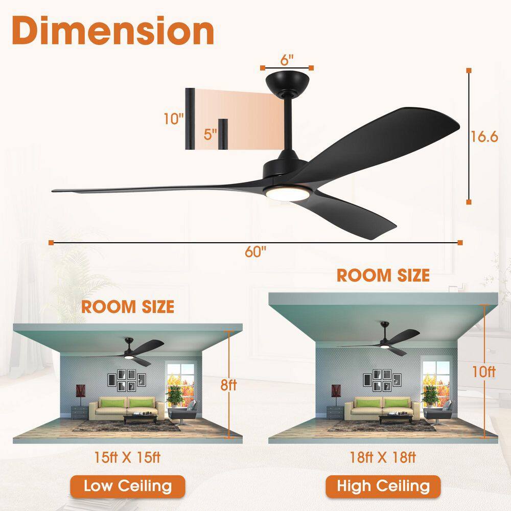 60" Black Industrial Ceiling Fan with LED Light and Remote