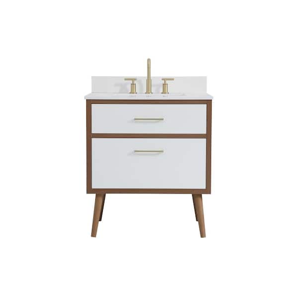 Unbranded Simply Living 30 in. W x 22 in. D x 33.5 in. H Bath Vanity in White with Ivory White Engineered Marble Top