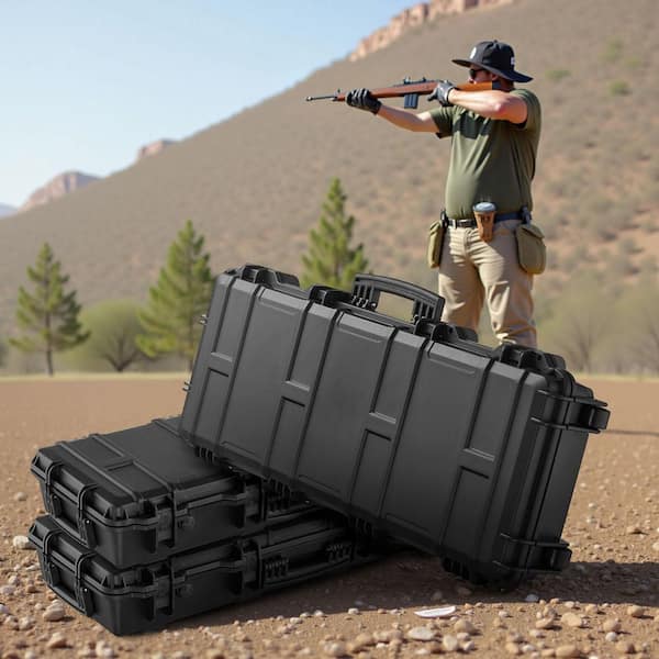 SKYSHALO Hard Rifle Case, Black, Lockable Rifle Case with 4 Layers
