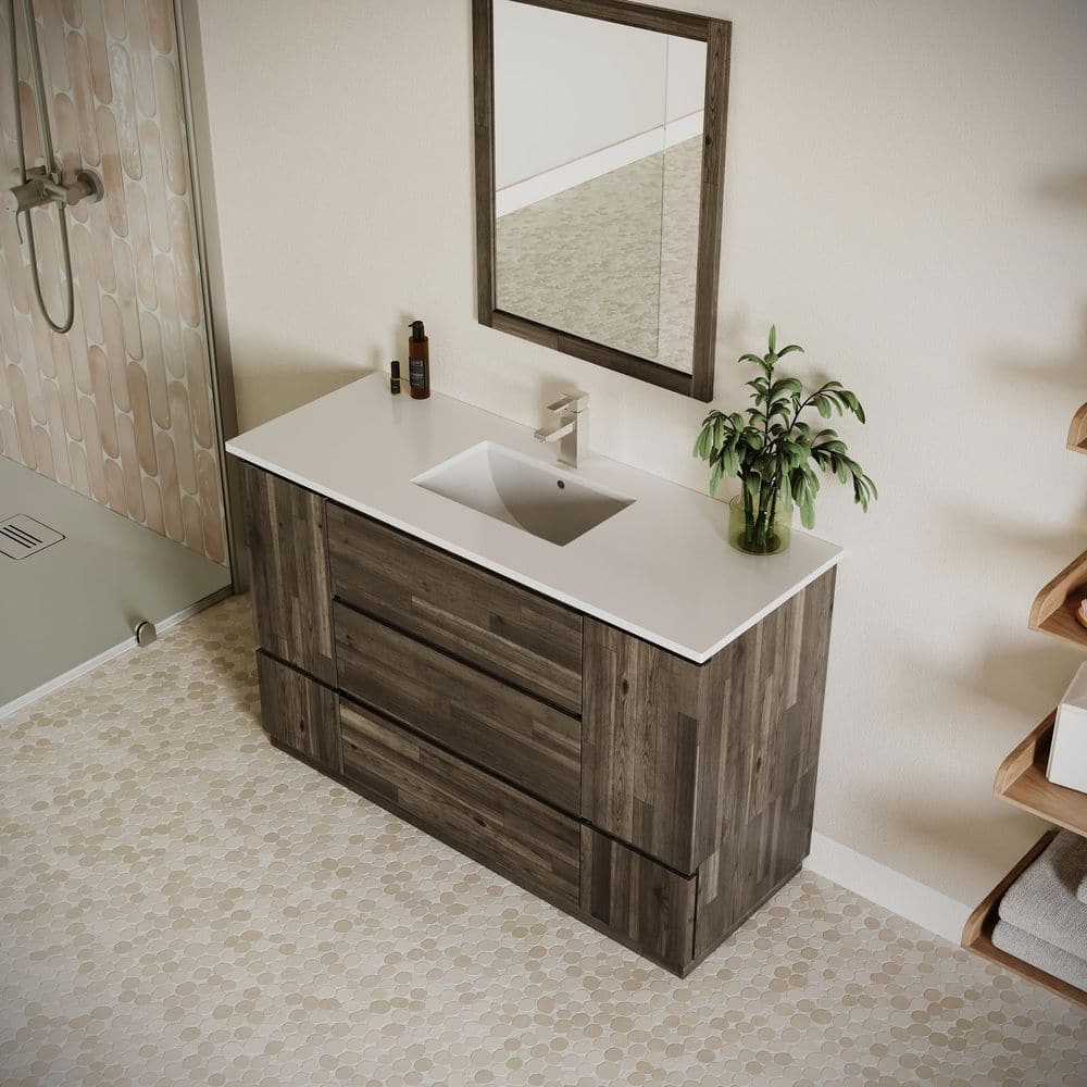 Formosa 54" Acacia Wood Vanity with White Quartz Top and Mirror