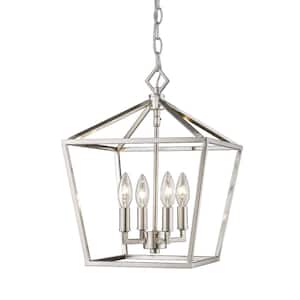 4-Light 12 in. Wide Silver Nickel Taper Candle Pendant