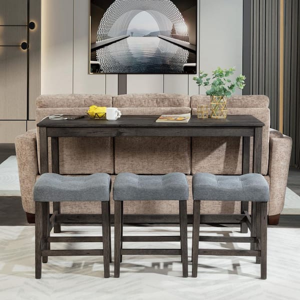 Eli 35.5 in. H Dark Gray Rectangle Bar Table Seats 3 with Chairs