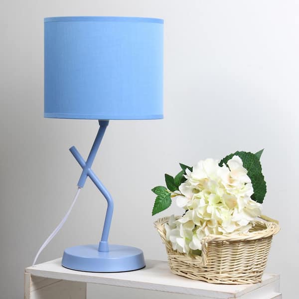 17.13 in. Abstract Metal Table Lamp, Blue Base w/Drum Shade for Dorm or Office