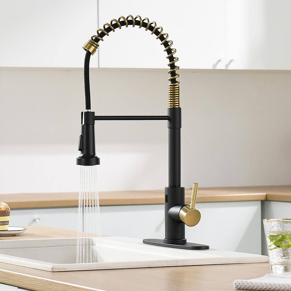 Black and Gold Touchless Pull Down Kitchen Faucet with Sprayer