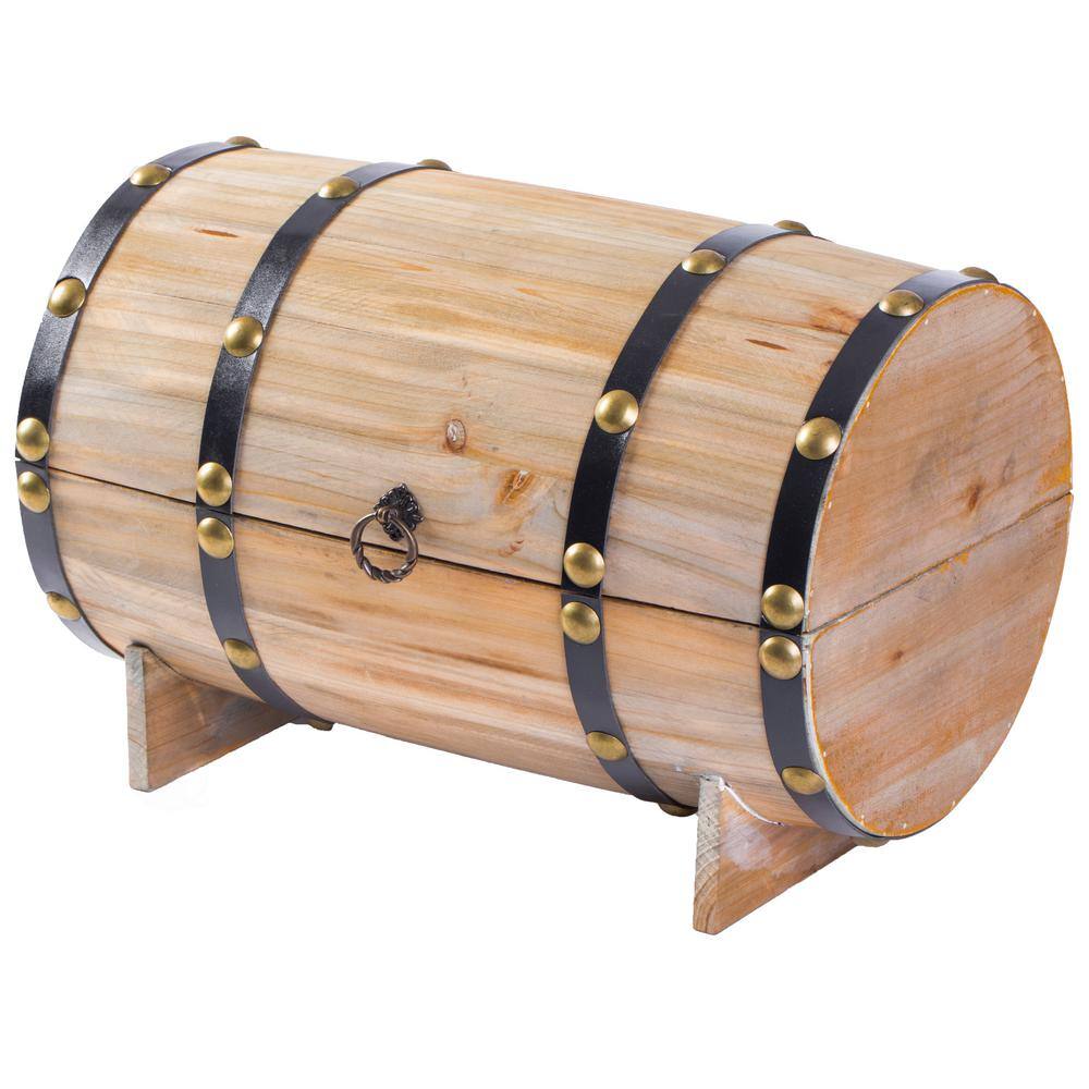 Natural Wooden Wine Barrel Shaped Treasure Chest Wine Holder
